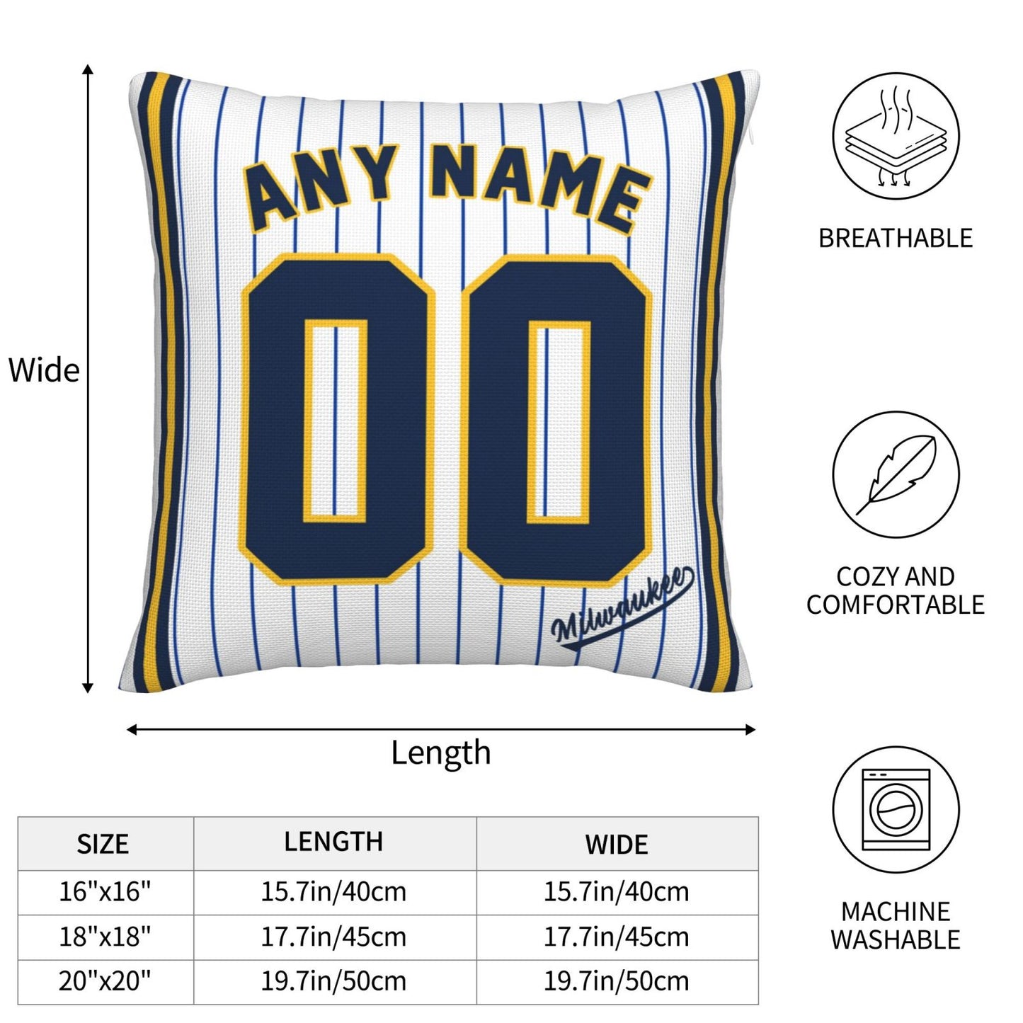 Custom Milwaukee Brewers Pillow Decorative Throw Pillow Case - Print Personalized Football Team Fans Name & Number Birthday Gift Football Pillows