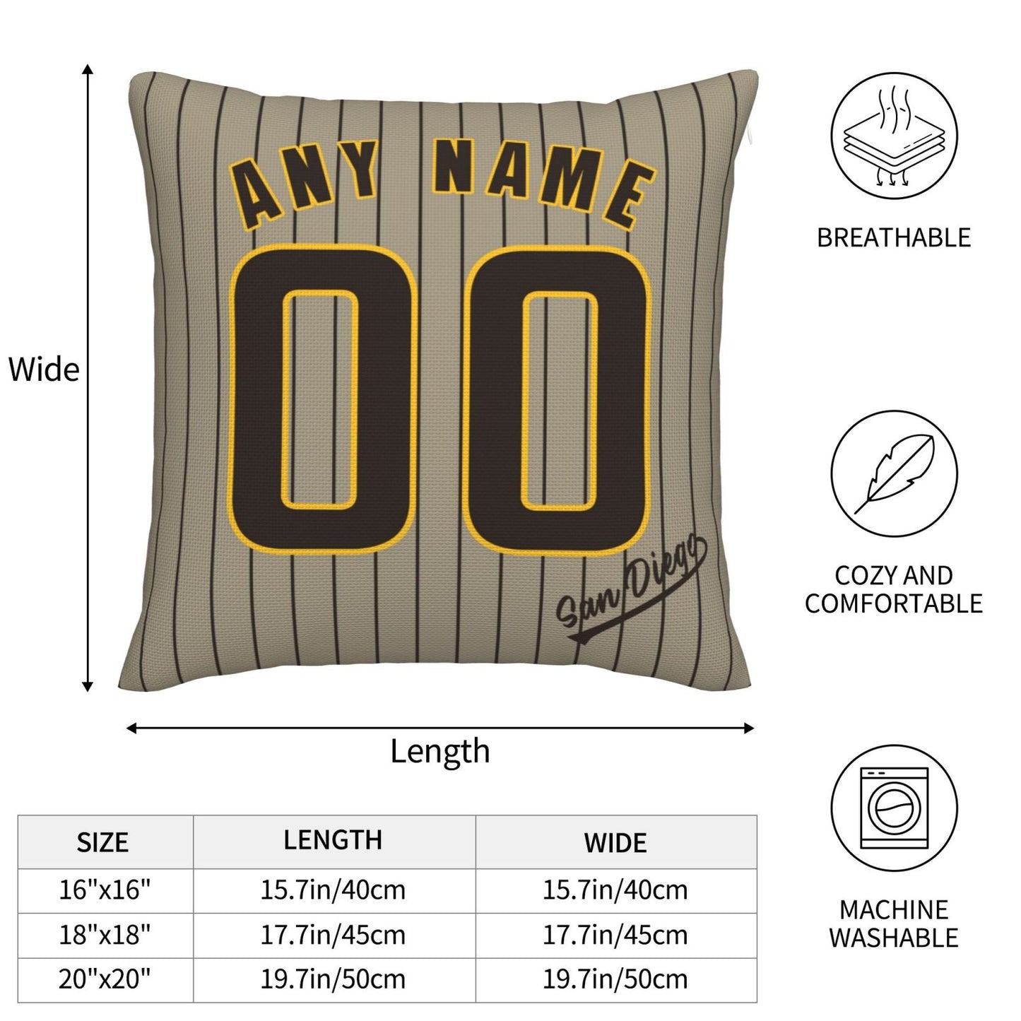 Custom San Diego Padres Pillow Decorative Throw Pillow Case - Print Personalized Football Team Fans Name & Number Birthday Gift Football Pillows