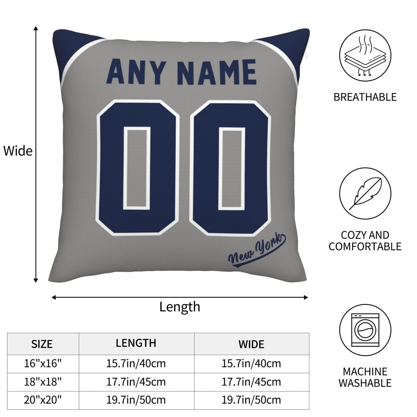 Custom New York Yankees Pillow Decorative Throw Pillow Case - Print Personalized Football Team Fans Name & Number Birthday Gift Football Pillows