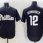Philadelphia Phillies #12 Kyle Schwarber Black Lights Out Limited Stitched Baseball Jersey