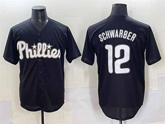 Philadelphia Phillies #12 Kyle Schwarber Black Lights Out Limited Stitched Baseball Jersey