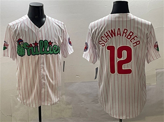Philadelphia Phillies #12 Kyle Schwarber White Phanatic Cool Base Stitched Baseball Jersey