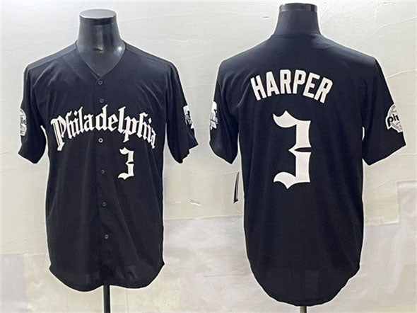 Philadelphia Phillies #3 Bryce Harper Black Gothic Vapor Limited Stitched Baseball Jersey