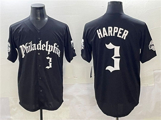 Philadelphia Phillies #3 Bryce Harper Black Gothic Vapor Limited Stitched Baseball Jersey