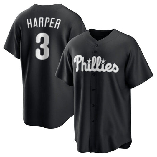 Philadelphia Phillies #3 Bryce Harper Black Lights Out Limited Stitched Baseball Jersey