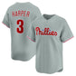 Philadelphia Phillies #3 Bryce Harper Road Limited Player Jersey - Gray Stitched Baseball Jersey