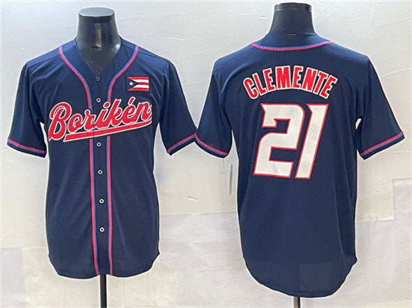 Puerto Rico Baseball #21 Roberto Clemente Navy 2023 World Baseball Classic Stitched Jersey