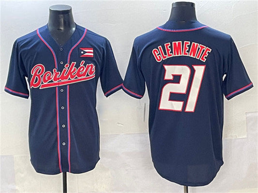 Puerto Rico Baseball #21 Roberto Clemente Navy 2023 World Baseball Classic Stitched Jersey
