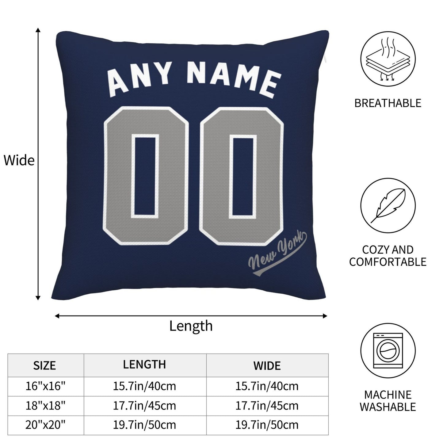 Custom New York Yankees Pillow Decorative Throw Pillow Case - Print Personalized Football Team Fans Name & Number Birthday Gift Football Pillows