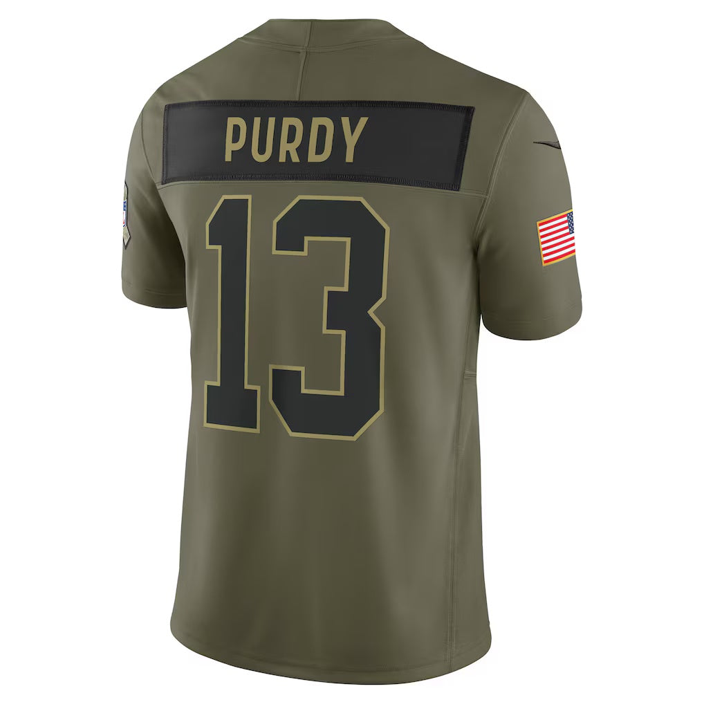 SF.49ers #13 Brock Purdy Olive 2025 Salute to Service Limited Stitched American Football Jerseys