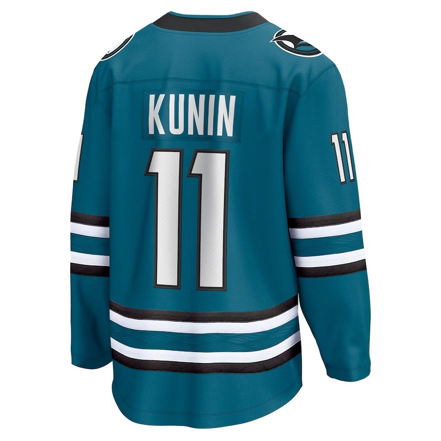 SJ.Sharks #11 Luke Kunin Fanatics Home Breakaway Player Jersey - Teal Stitched American Hockey Jerseys