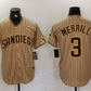 San Diego Padres #3 Jackson Merrill Tan NEW 2023 Cool Base Stitched Baseball Jersey
