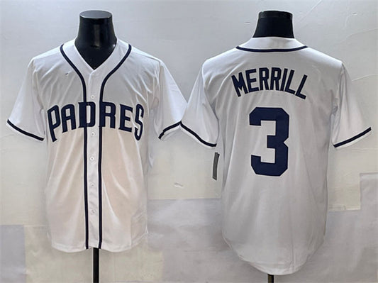 San Diego Padres #3 Jackson Merrill White Cool Base Stitched Baseball Jersey