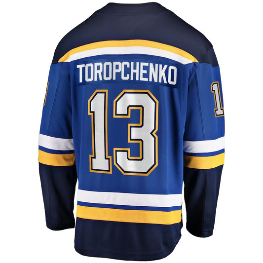 St.L.Blues #13 Alexey Toropchenko Fanatics Home Breakaway Jersey - Blue Stitched American Hockey Jerseys