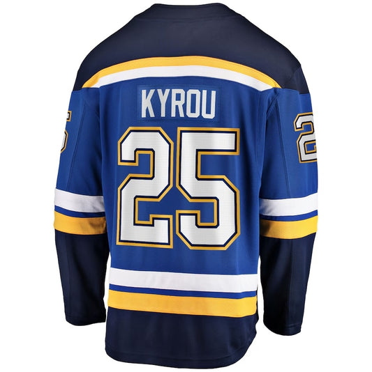 St.L.Blues #25 Jordan Kyrou Fanatics Home Team Breakaway Player Jersey - Blue Stitched American Hockey Jerseys