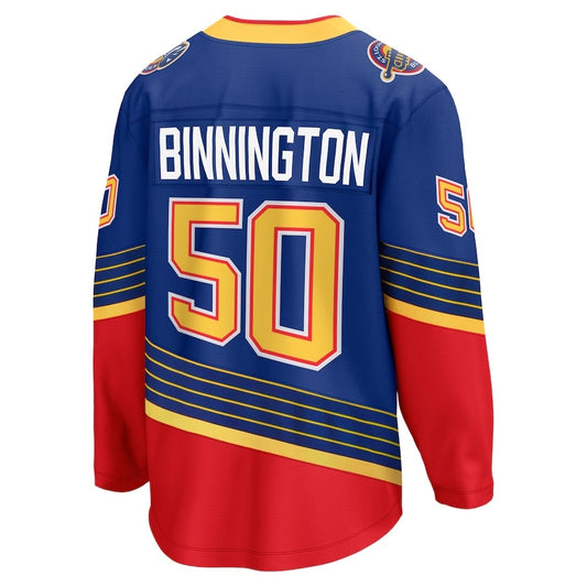 St.L.Blues #50 Jordan Binnington Fanatics Alternate Premier Breakaway Player Jersey - Royal Stitched American Hockey Jerseys