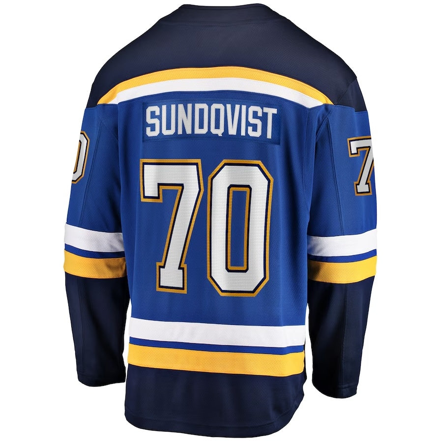 St.L.Blues #70 Oskar Sundqvist Fanatics Home Breakaway Player Jersey - Blue Stitched American Hockey Jerseys