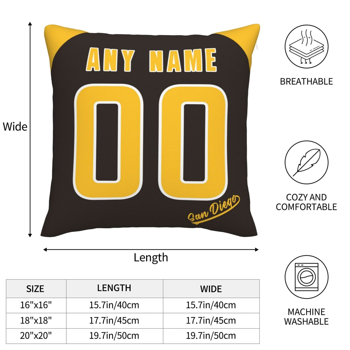 Custom San Diego Padres Pillow Decorative Throw Pillow Case - Print Personalized Football Team Fans Name & Number Birthday Gift Football Pillows