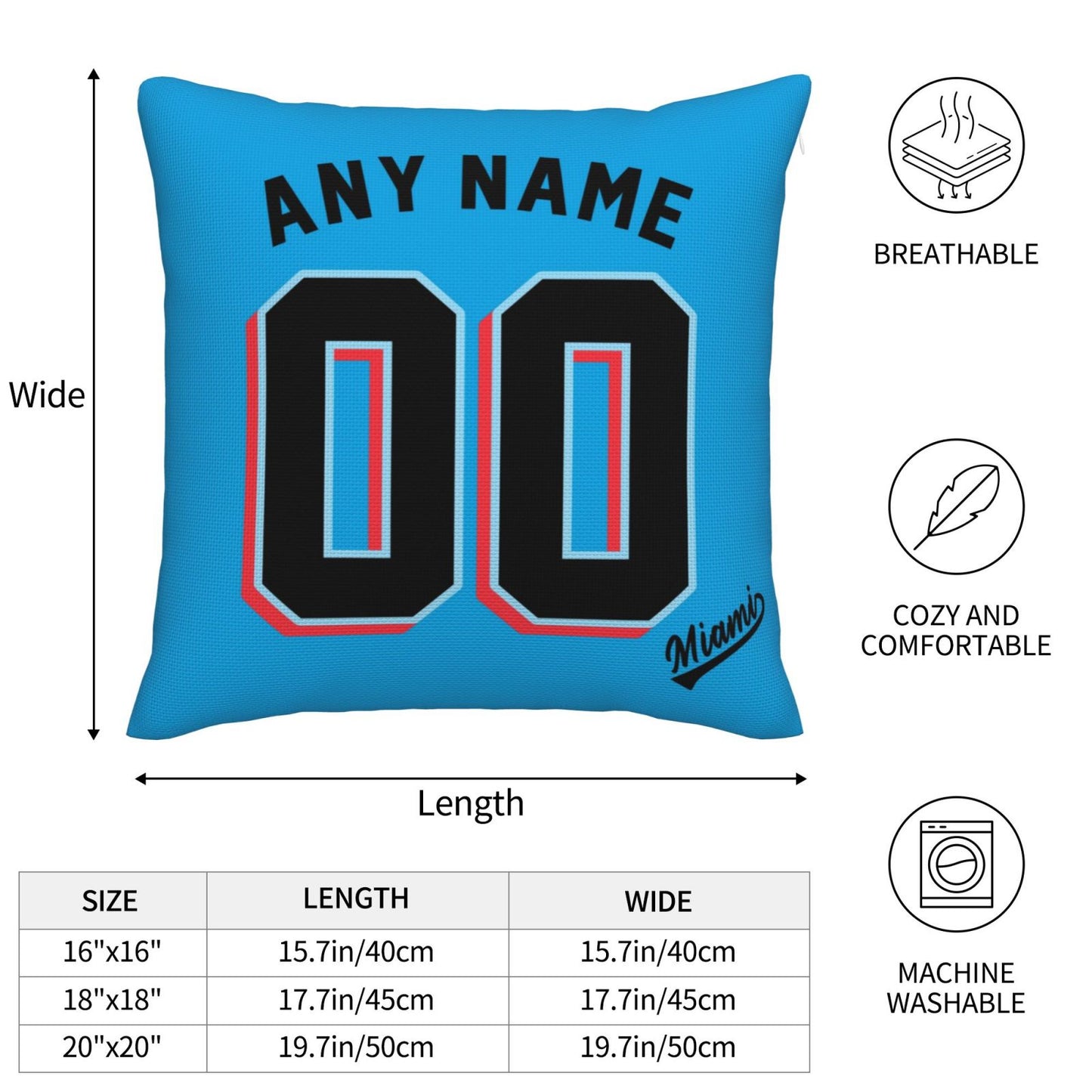 Custom Miami Marlins Pillow Decorative Throw Pillow Case - Print Personalized Football Team Fans Name & Number Birthday Gift Football Pillows