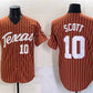 T.Longhorns #10 Mia Scott Orange Pinstripe 2025 Softball National Champions Stitched American College Jerseys