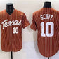 T.Longhorns #10 Mia Scott Orange Pinstripe 2025 World Series Stitched American College Jerseys
