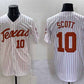 T.Longhorns #10 Mia Scott White Pinstripe 2025 Softball National Champions Stitched American College Jerseys
