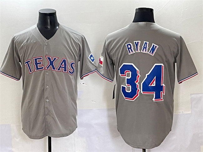 Texas Rangers #34 Nolan Ryan Grey With Patch Cool Base Stitched Baseball Jersey
