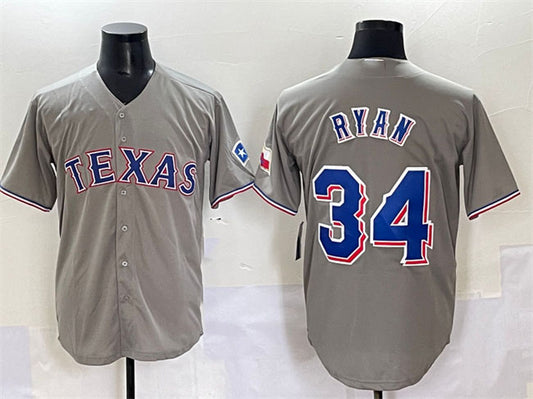 Texas Rangers #34 Nolan Ryan Grey With Patch Cool Base Stitched Baseball Jersey