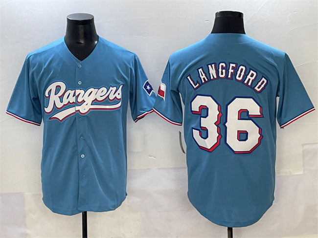 Texas Rangers #36 Wyatt Langford Blue Limited Stitched Baseball Jersey