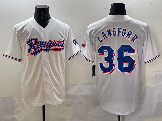 Texas Rangers #36 Wyatt Langford White Cool Base Stitched Baseball Jersey