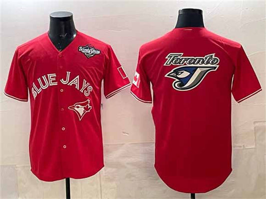 Toronto Blue Jays Team Big Logo Red 2025 World Series Home Cool Base Stitched Baseball Jersey