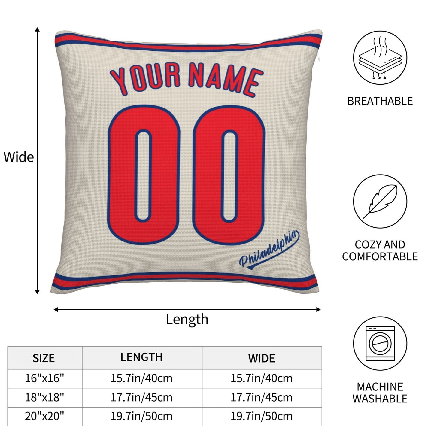 Custom Philadelphia Phillies Pillow Decorative Throw Pillow Case - Print Personalized Football Team Fans Name & Number Birthday Gift Football Pillows