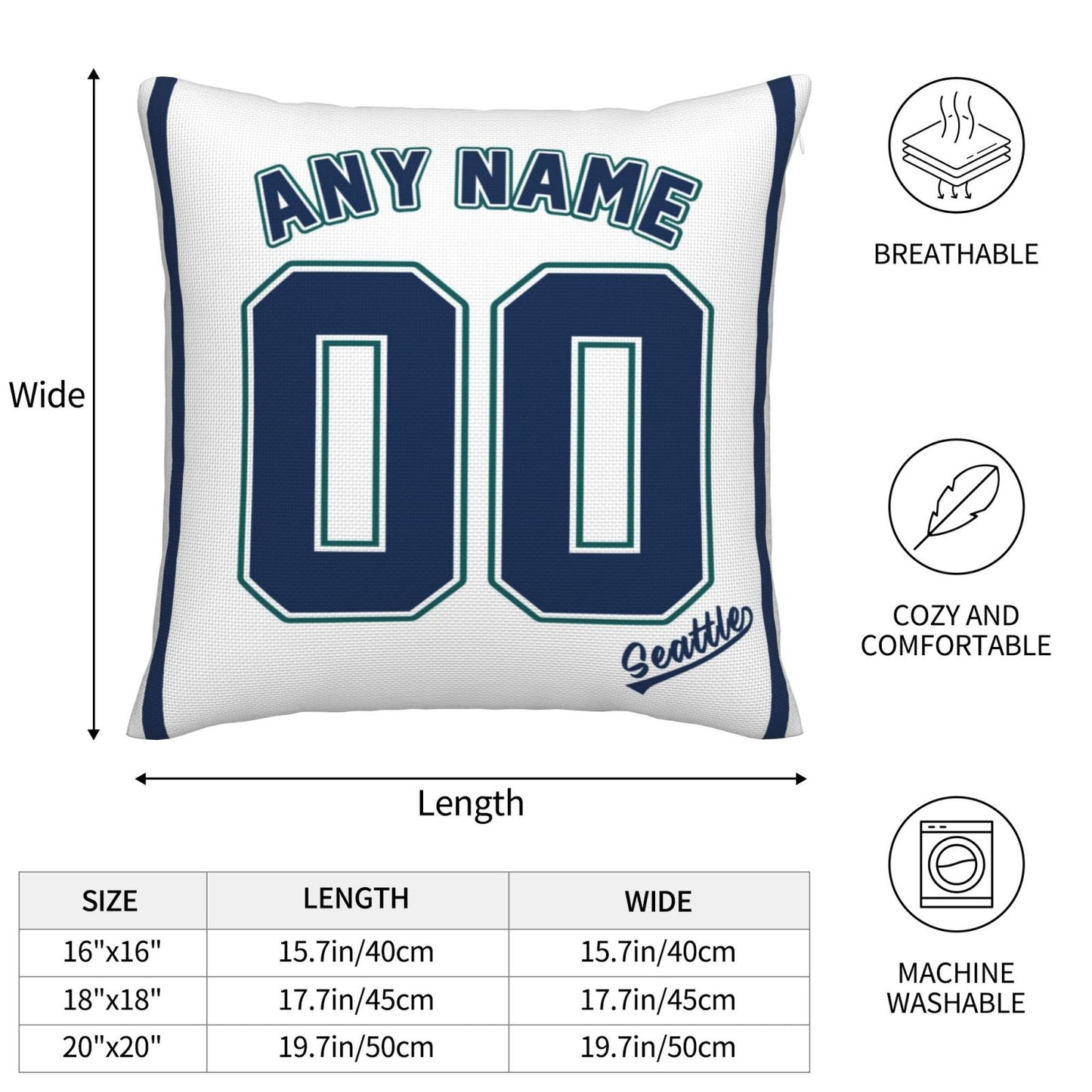 Custom Seattle Mariners Pillow Decorative Throw Pillow Case - Print Personalized Football Team Fans Name & Number Birthday Gift Football Pillows