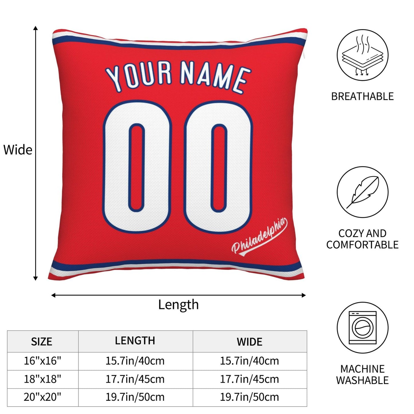 Custom Philadelphia Phillies Pillow Decorative Throw Pillow Case - Print Personalized Football Team Fans Name & Number Birthday Gift Football Pillows
