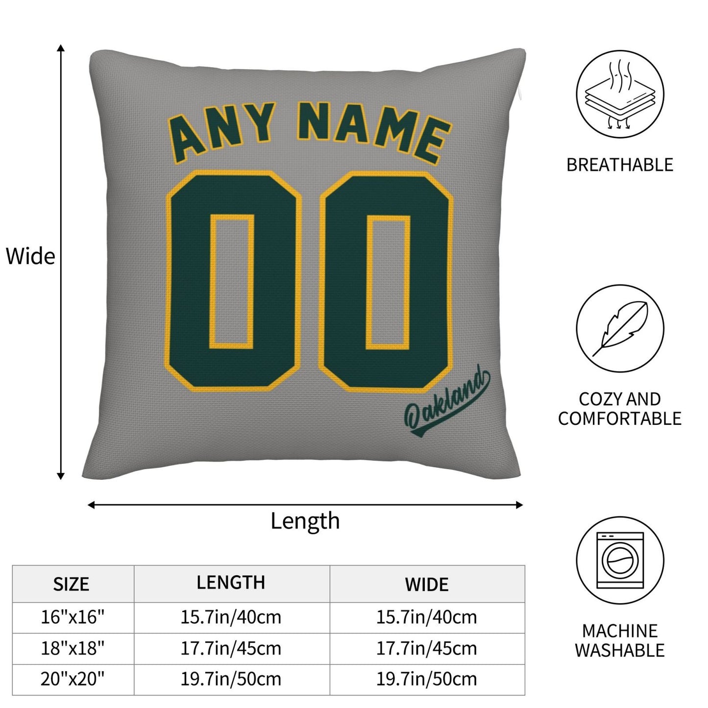 Custom Oakland Athletics Pillow Decorative Throw Pillow Case - Print Personalized Football Team Fans Name & Number Birthday Gift Football Pillows