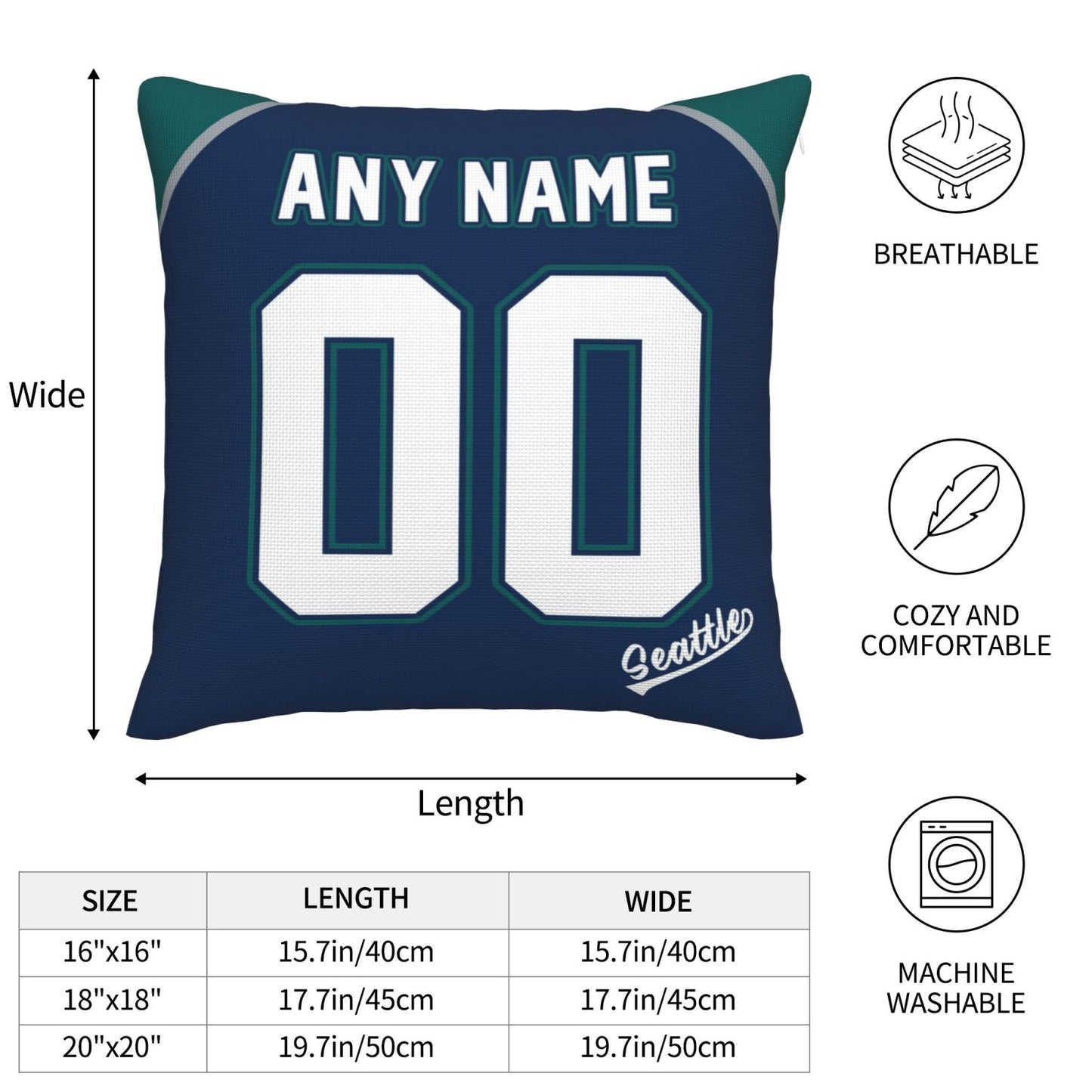 Custom Seattle Mariners Pillow Decorative Throw Pillow Case - Print Personalized Football Team Fans Name & Number Birthday Gift Football Pillows