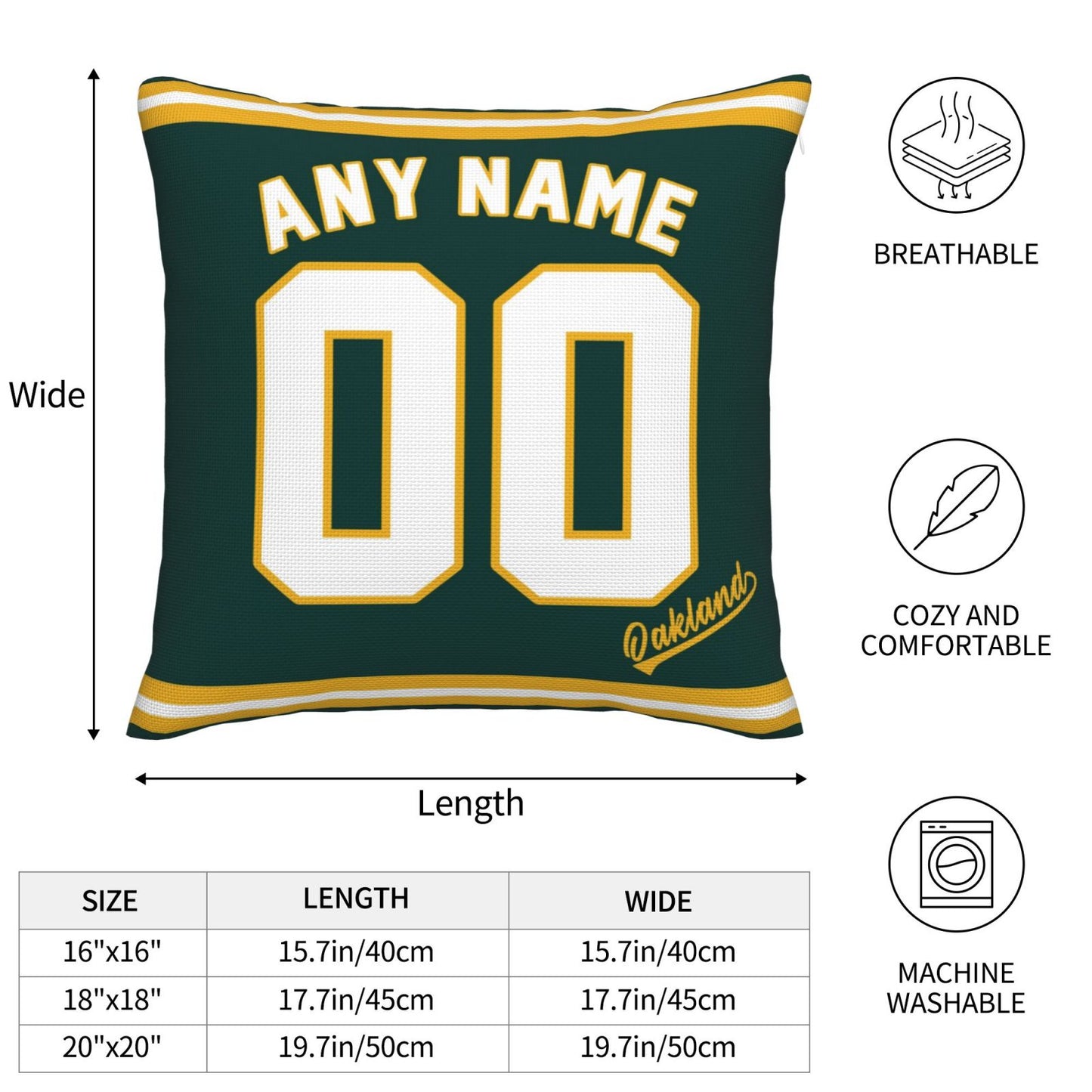 Custom Oakland Athletics Pillow Decorative Throw Pillow Case - Print Personalized Football Team Fans Name & Number Birthday Gift Football Pillows