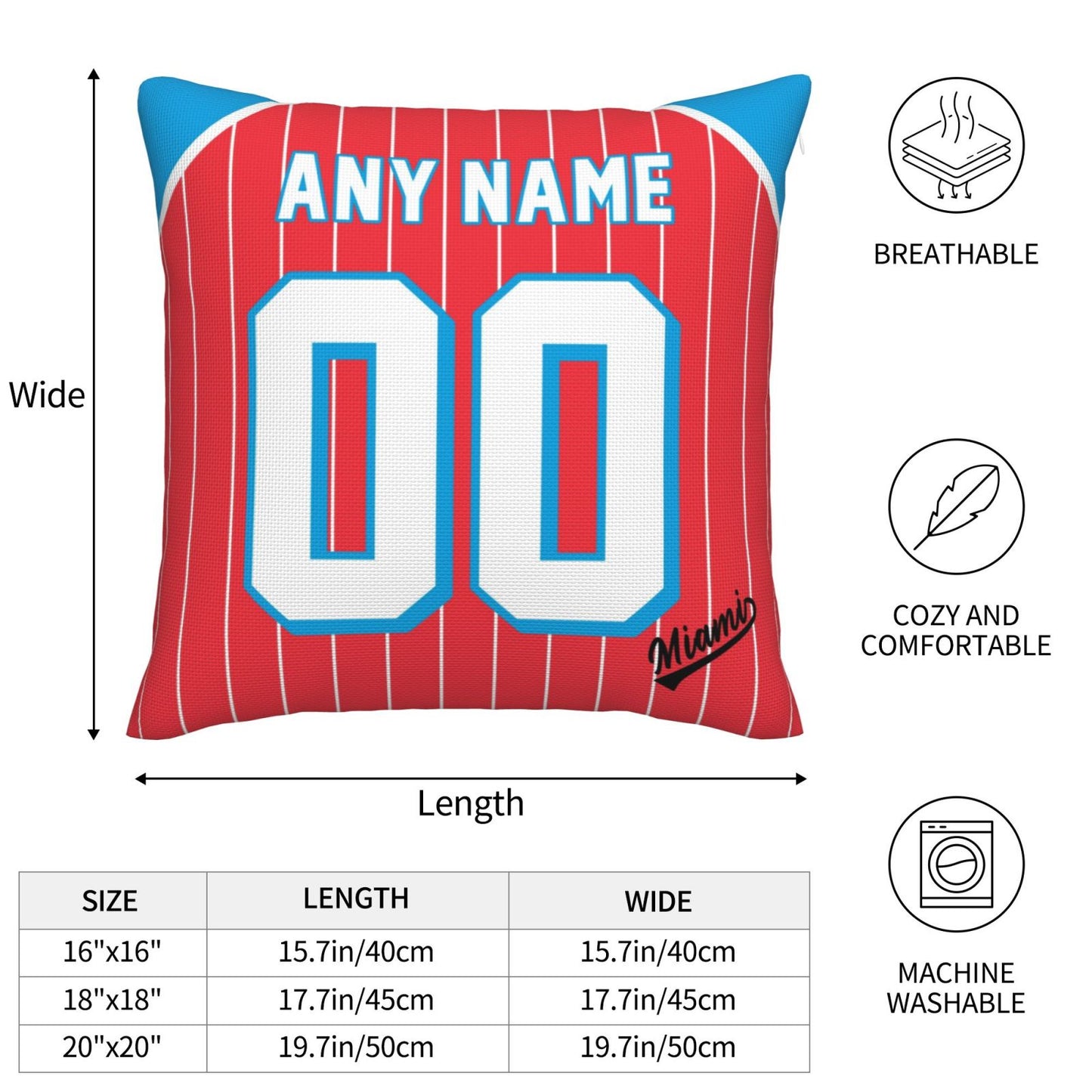 Custom Miami Marlins Pillow Decorative Throw Pillow Case - Print Personalized Football Team Fans Name & Number Birthday Gift Football Pillows