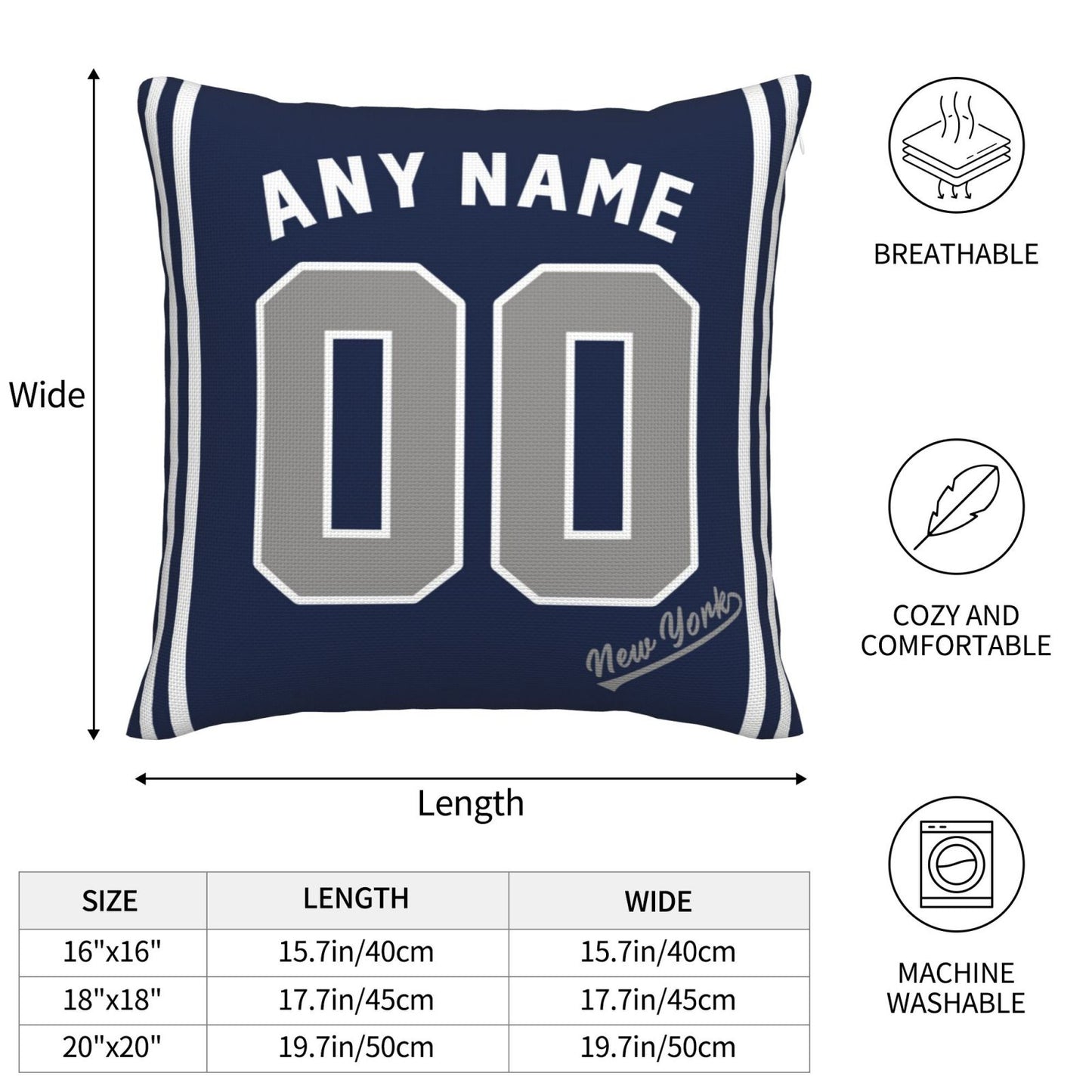 Custom New York Yankees Pillow Decorative Throw Pillow Case - Print Personalized Football Team Fans Name & Number Birthday Gift Football Pillows