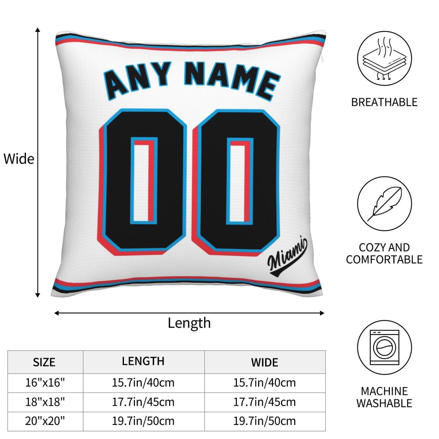 Custom Miami Marlins Pillow Decorative Throw Pillow Case - Print Personalized Football Team Fans Name & Number Birthday Gift Football Pillows