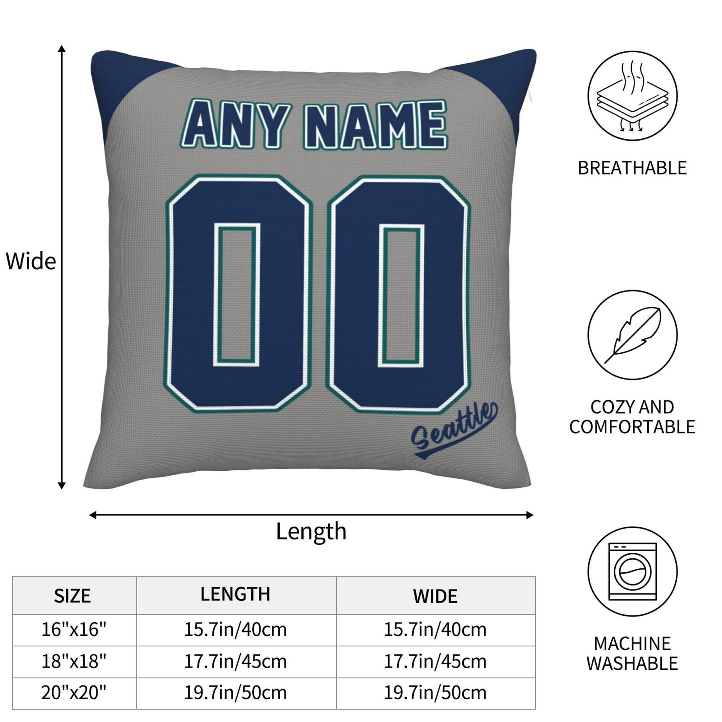 Custom Seattle Mariners Pillow Decorative Throw Pillow Case - Print Personalized Football Team Fans Name & Number Birthday Gift Football Pillows