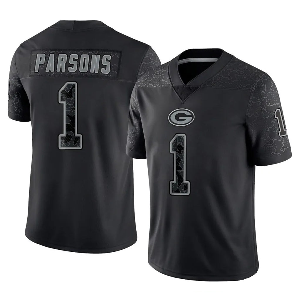 GB.Packers #1 Micah Parsons Player Black Reflective Limited Home Game BALCE Stitched Jerseys