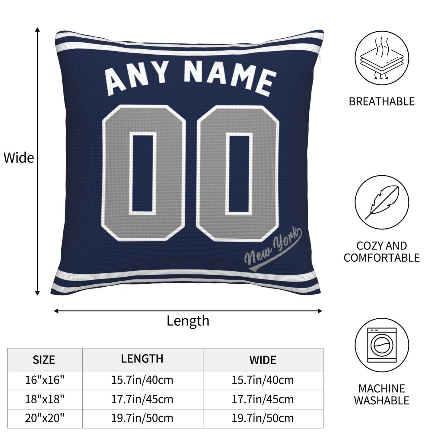 Custom New York Yankees Pillow Decorative Throw Pillow Case - Print Personalized Football Team Fans Name & Number Birthday Gift Football Pillows