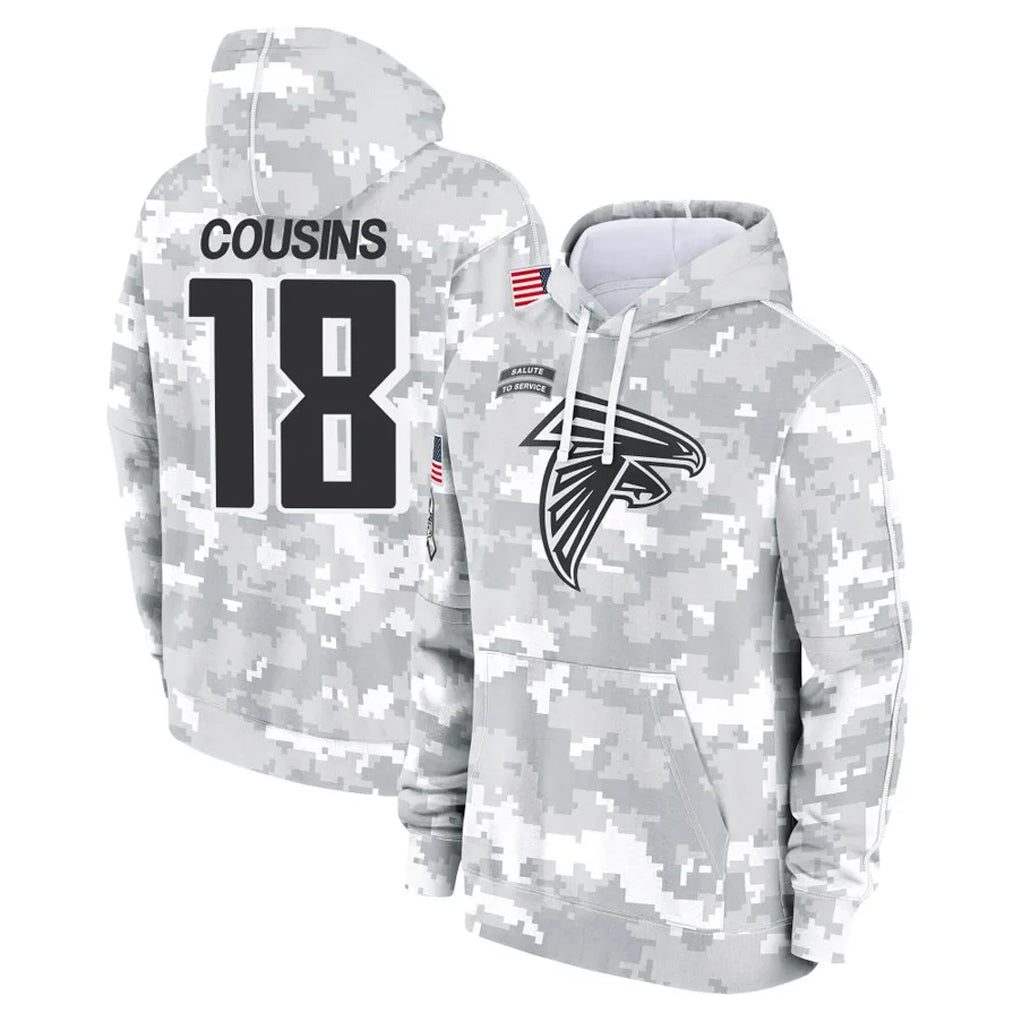 A.Falcons #18 Kirk Cousins Player Arctic Camo Salute to Service Limited Hoodie BALCE Stitched Jerseys