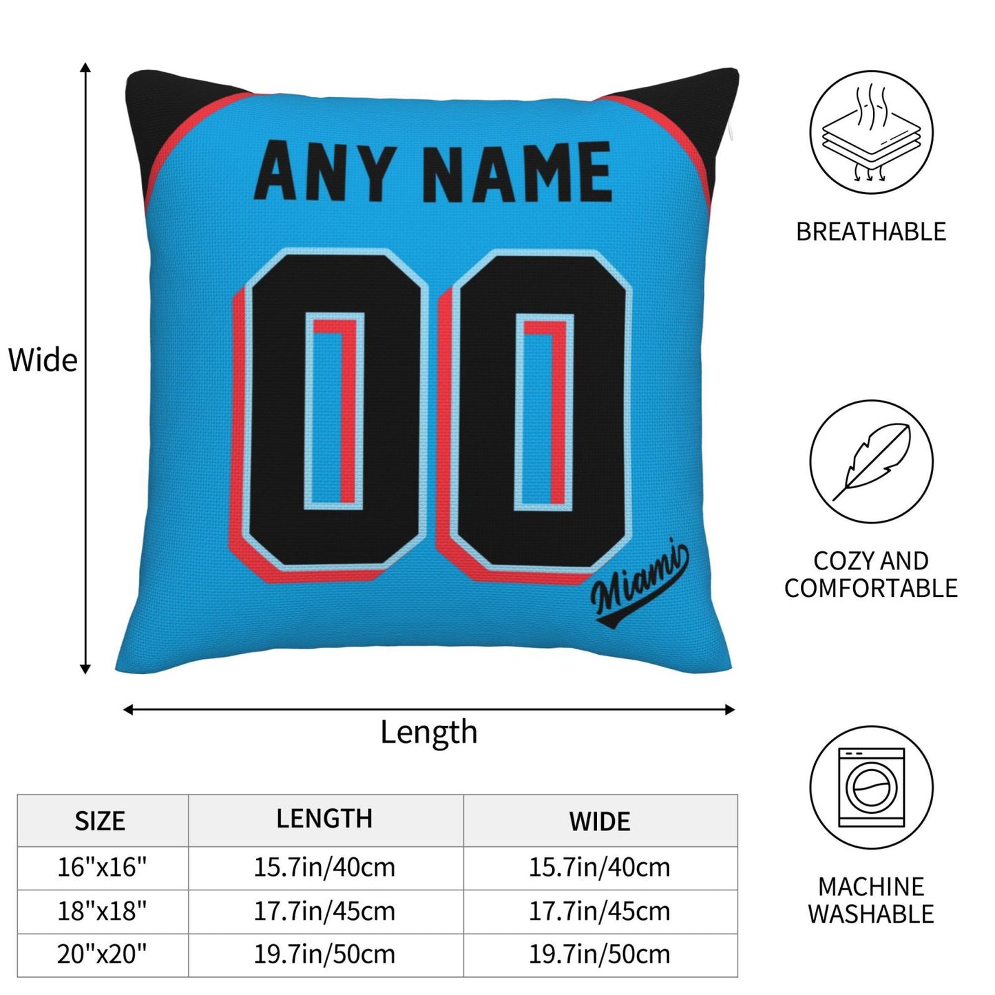 Custom Miami Marlins Pillow Decorative Throw Pillow Case - Print Personalized Football Team Fans Name & Number Birthday Gift Football Pillows