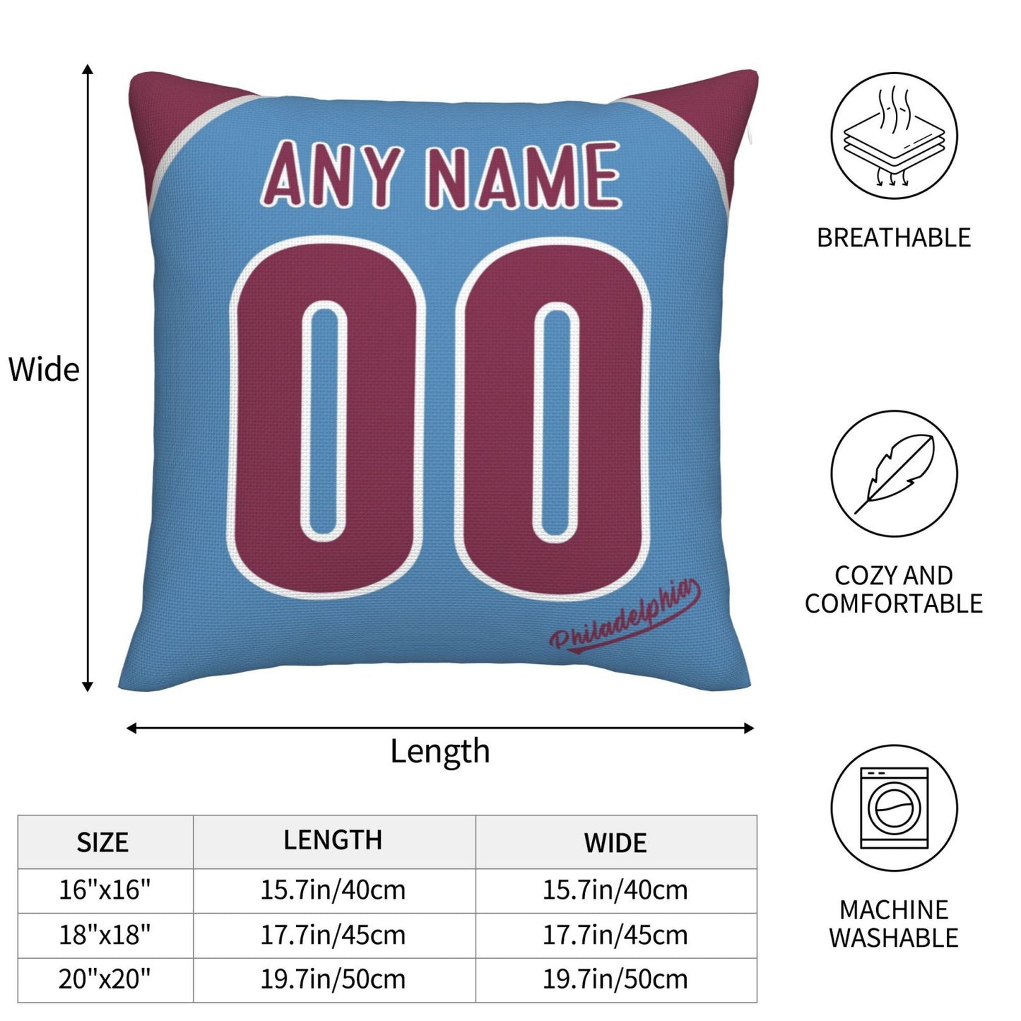 Custom Philadelphia Phillies Pillow Decorative Throw Pillow Case - Print Personalized Football Team Fans Name & Number Birthday Gift Football Pillows