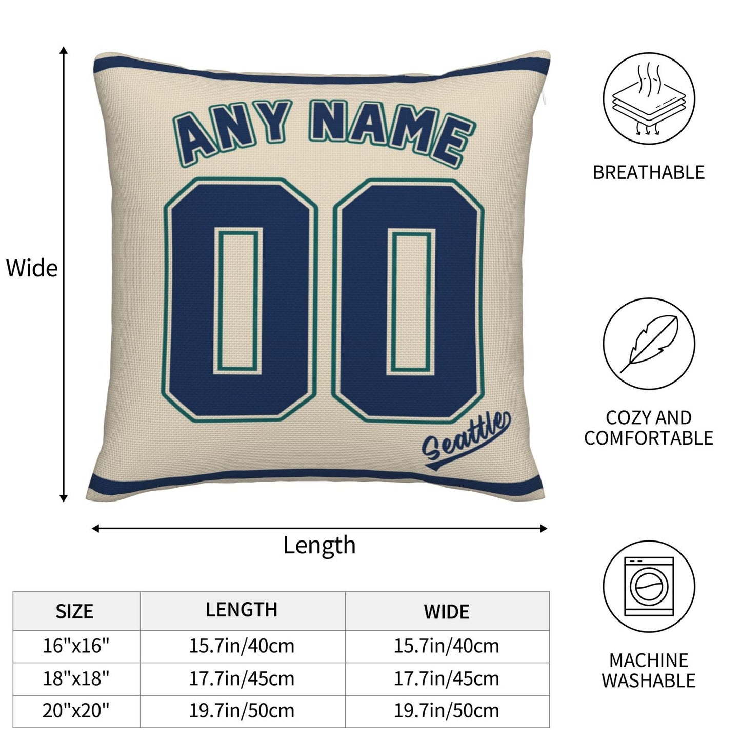 Custom Seattle Mariners Pillow Decorative Throw Pillow Case - Print Personalized Football Team Fans Name & Number Birthday Gift Football Pillows