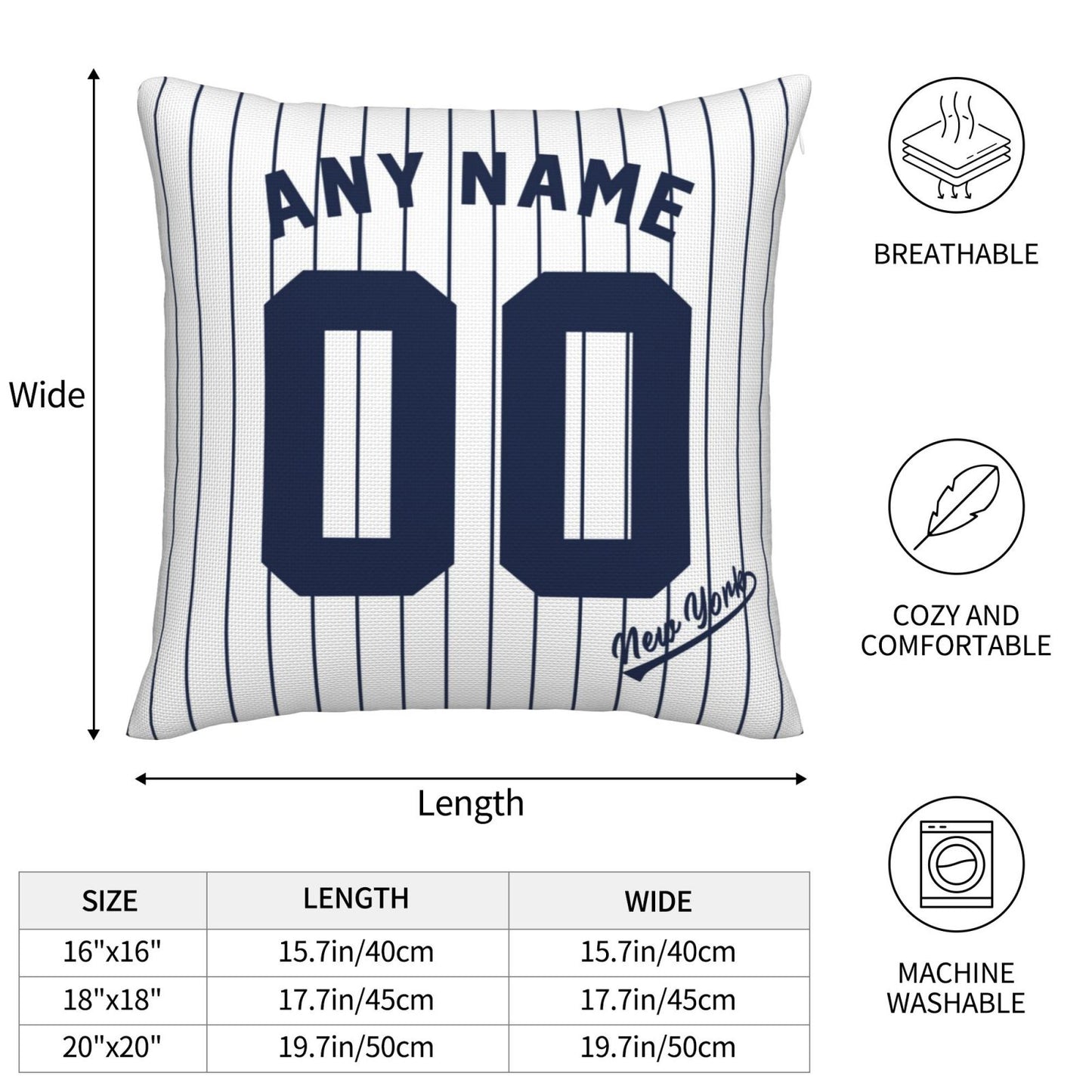 Custom New York Yankees Pillow Decorative Throw Pillow Case - Print Personalized Football Team Fans Name & Number Birthday Gift Football Pillows