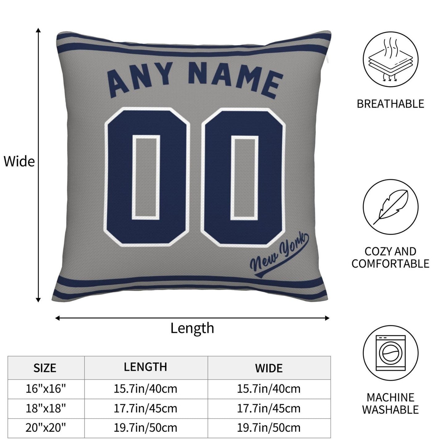 Custom New York Yankees Pillow Decorative Throw Pillow Case - Print Personalized Football Team Fans Name & Number Birthday Gift Football Pillows
