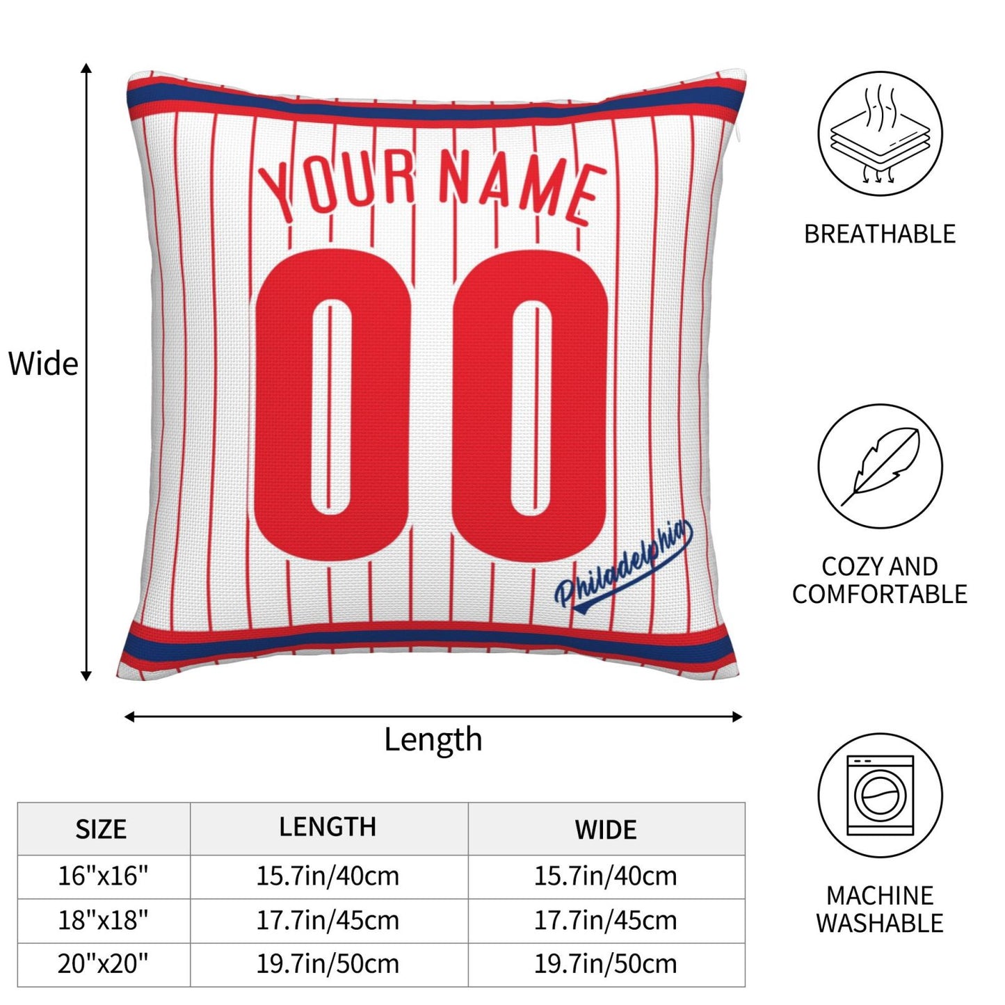Custom Philadelphia Phillies Pillow Decorative Throw Pillow Case - Print Personalized Football Team Fans Name & Number Birthday Gift Football Pillows
